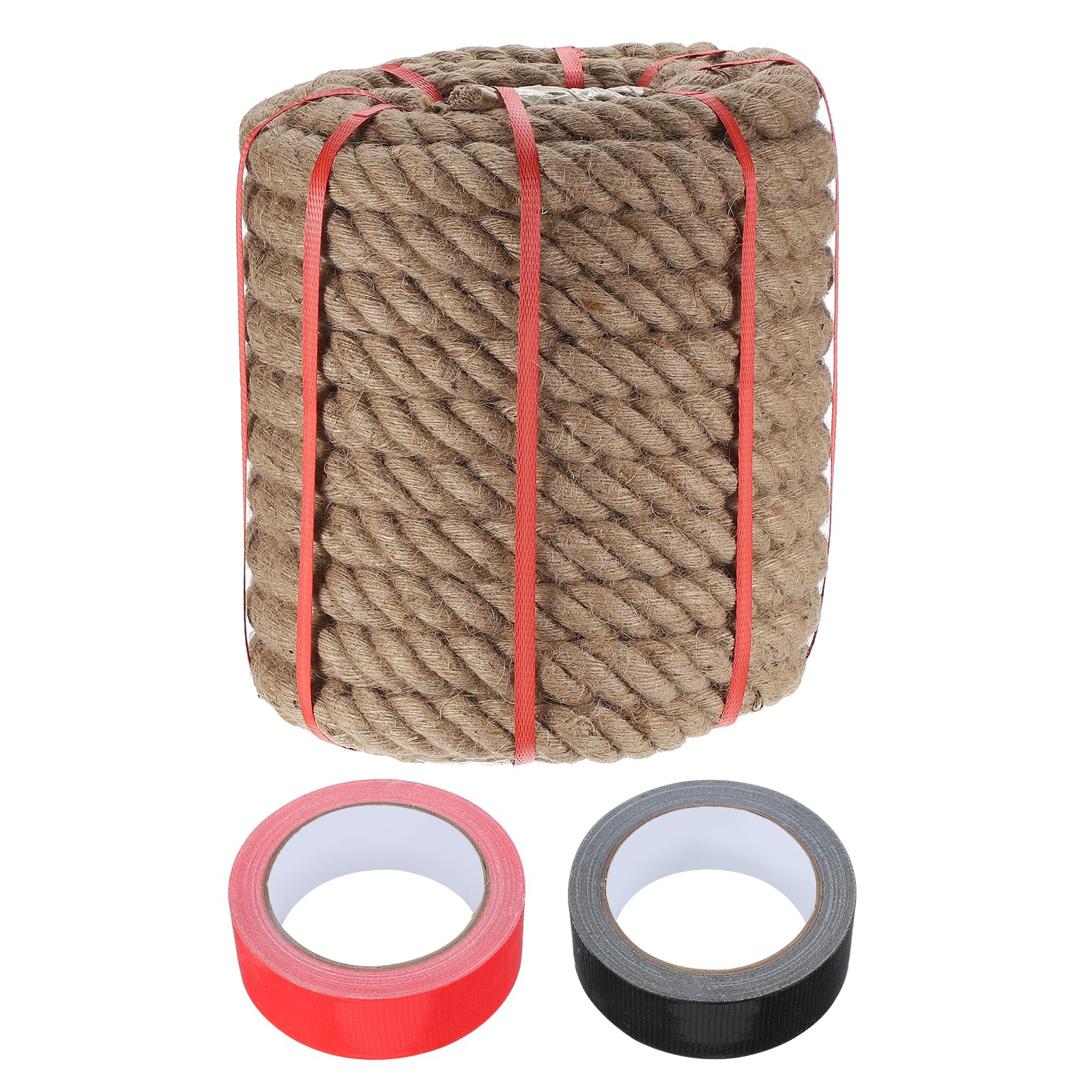 sourcing map Jute Rope 1.3 Inch x 66ft, Heavy Natural Thick Twisted Rope with 2 Roll Tapes for Crafts Railing Docks Tug of War Swing Nautical Landscaping — image 1