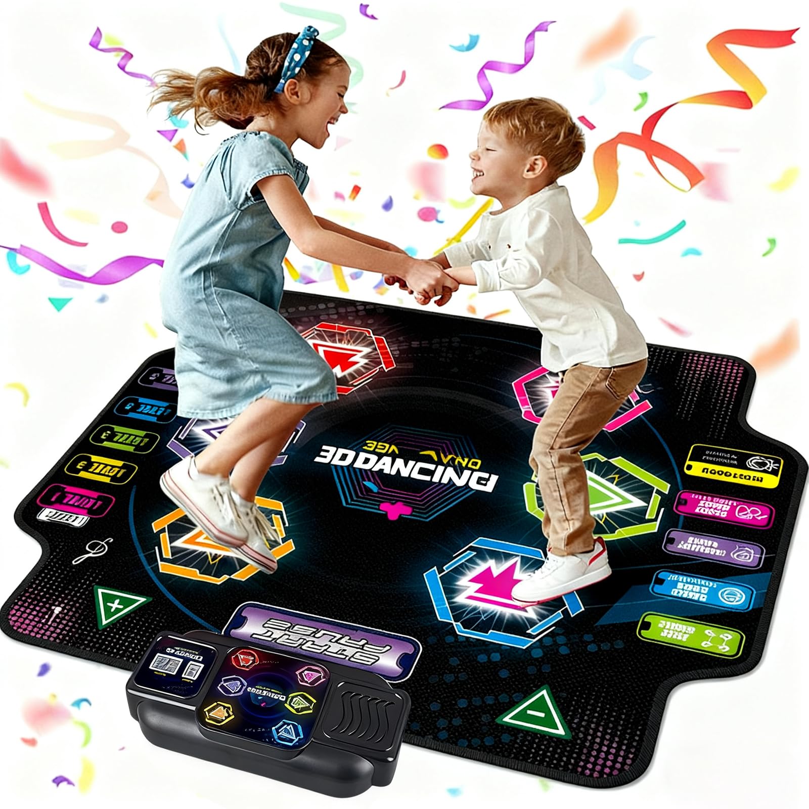 Tanzmatte für Kinder ab 3-12 Jahre, 2026 Musikmatte mit 6 LED-Lichtern&Bluetooth, 5 Modi, Tanzmatte für mädchen/jungen mit interaktive LED-Batteriebox, spielzeug geschenk mädchen 3 4 5 6 7 8jahre