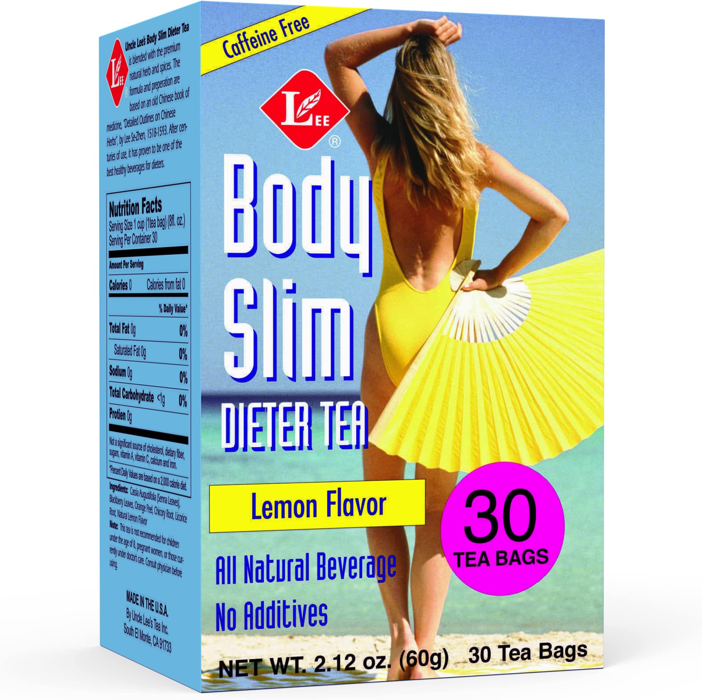 Body Slim Tea Dieters Tea, Caffeine Free Chinese Herbal Tea with Senna Leaves and Natural Lemon Zest Flavor Tea Bags, 30 Tea Bags Per Box