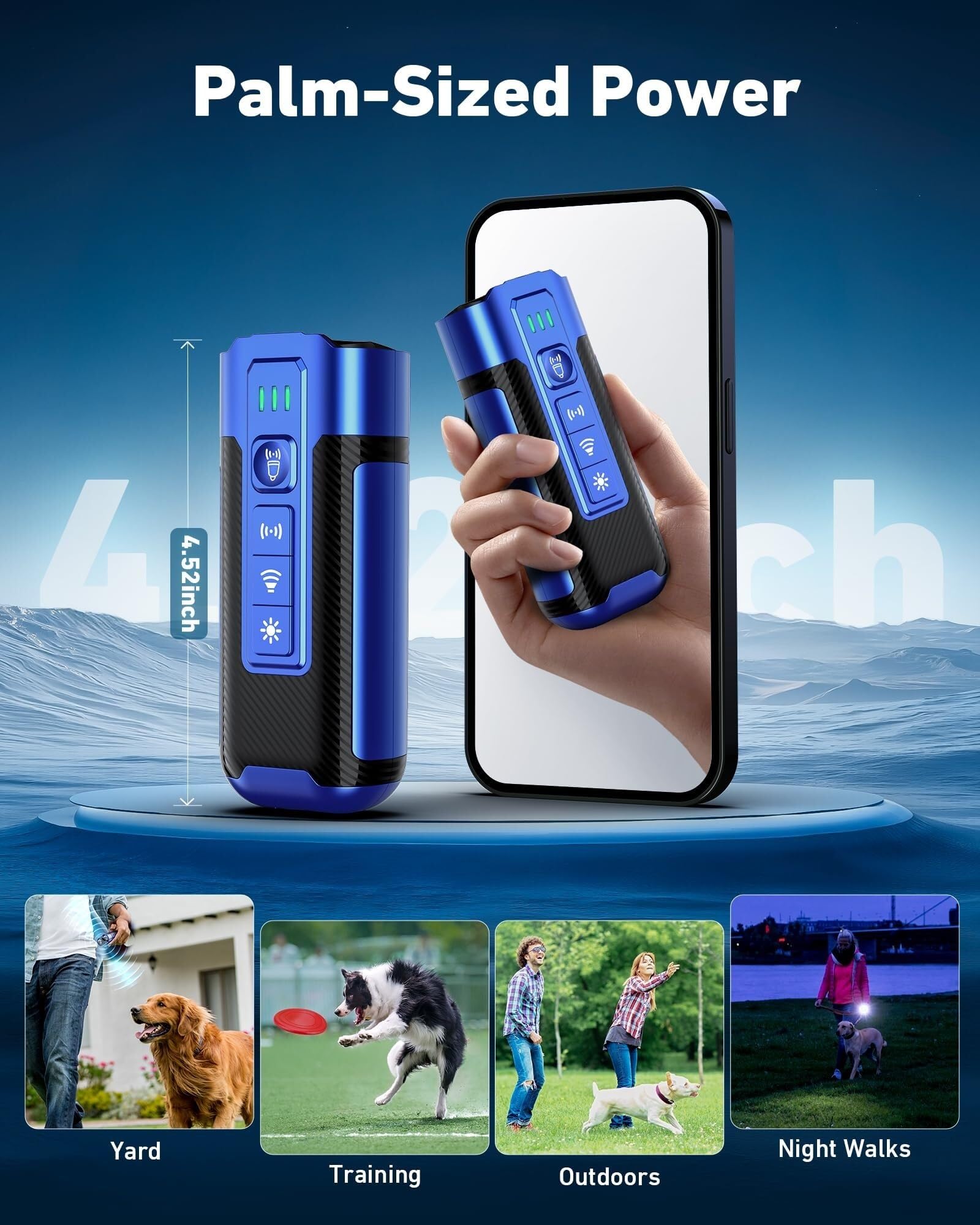 Dispositif Anti-aboiements à ultrasons for Chiens, portée de 15 m, Rechargeable