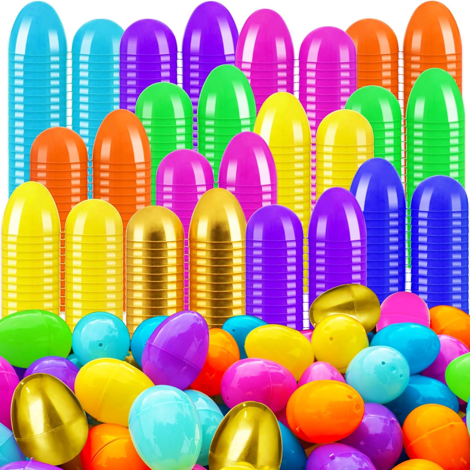 Bvrbaory 100 Pcs 2.4" Fillable Easter Eggs,Bulk Plastic Hinged Empty Eggs,Bright Colorful Easter Egg,Assorted Colors for Easter Egg Hunt,Basket Stuffers,Party Favors,Treasure Box,Classroom Prizes