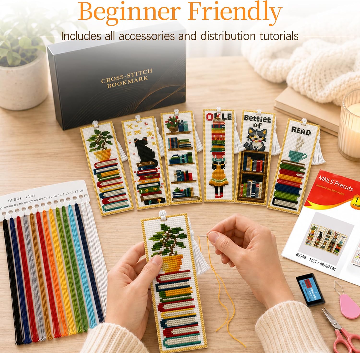 CYANFOUR 6 Pcs Cross Stitch Bookmark Kit for Beginners image 4