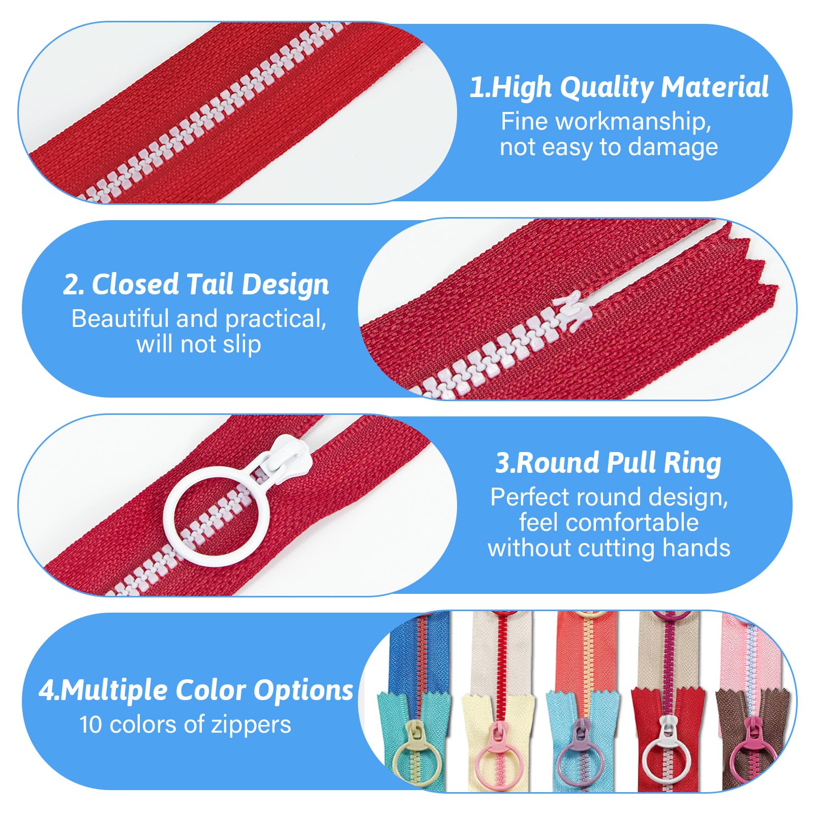 DOITEM Nylon Fermeture éclair Pour L'artisanat De Couture | 15 Couleurs Mélangées #3 | 30 Pcs/Paquet (60 Cm (24 Pouces