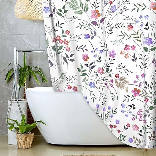 Miniatura 8 de JAWO Cortina de ducha de primavera, cortinas de ducha de hojas de eucalipto verde salvia, juego de accesorios de baño de flores florales de