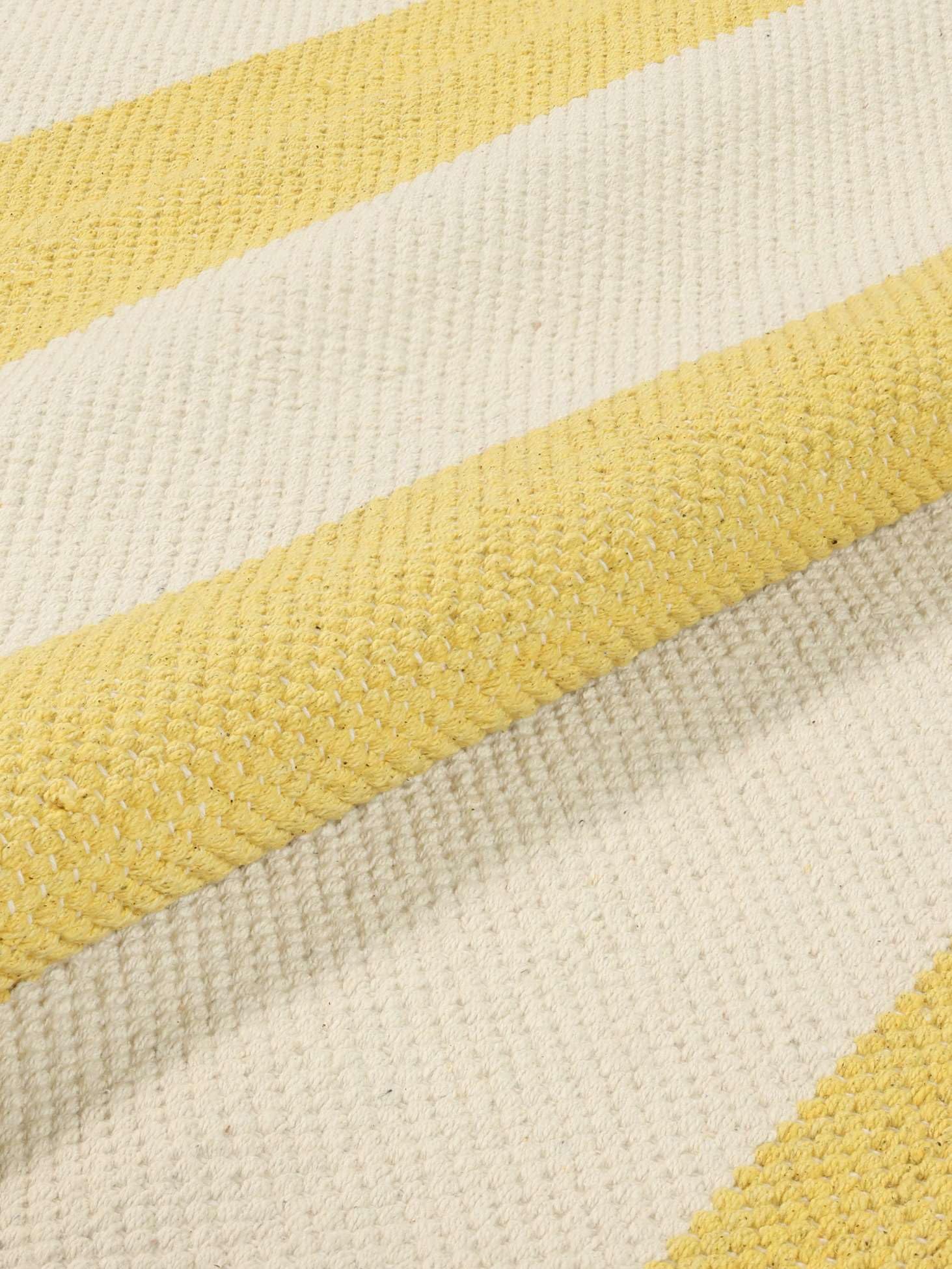 RugVista Cotton Stripe Alfombra, 80 x 300 cm, Amarillo | Kilim, Rectangular, Pelo corto, Limpieza en seco, Sala de estar, Dormitorio, Cocina, Pasillo