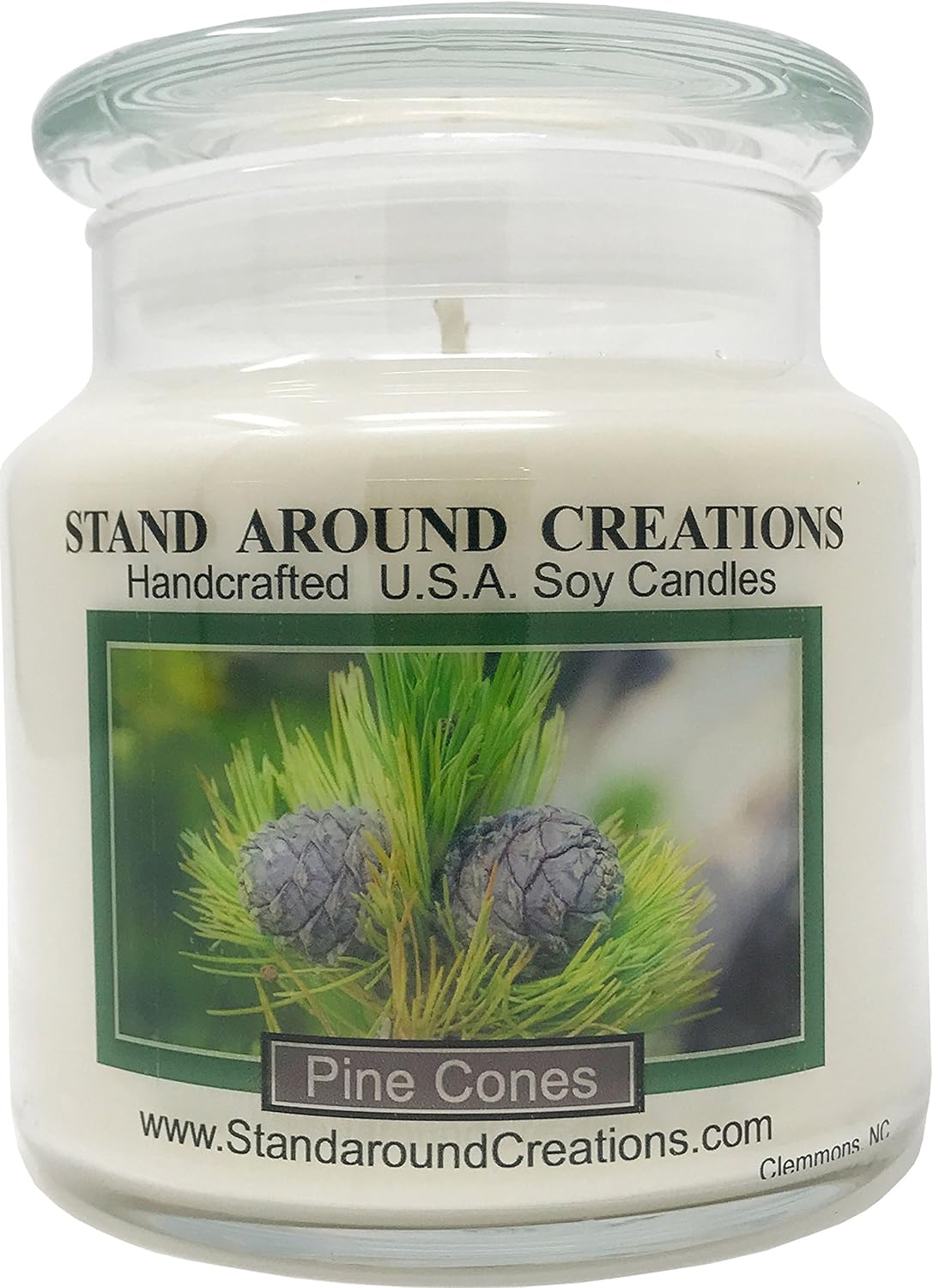 100% All Natural Soy Apothecary Candle- 16 oz. - Pine Cones - The Scent of a Fresh Cut Pine Bough. Notes of Balsam w/Patchouli Combine w/Natural Spruce and Cedar Oils.