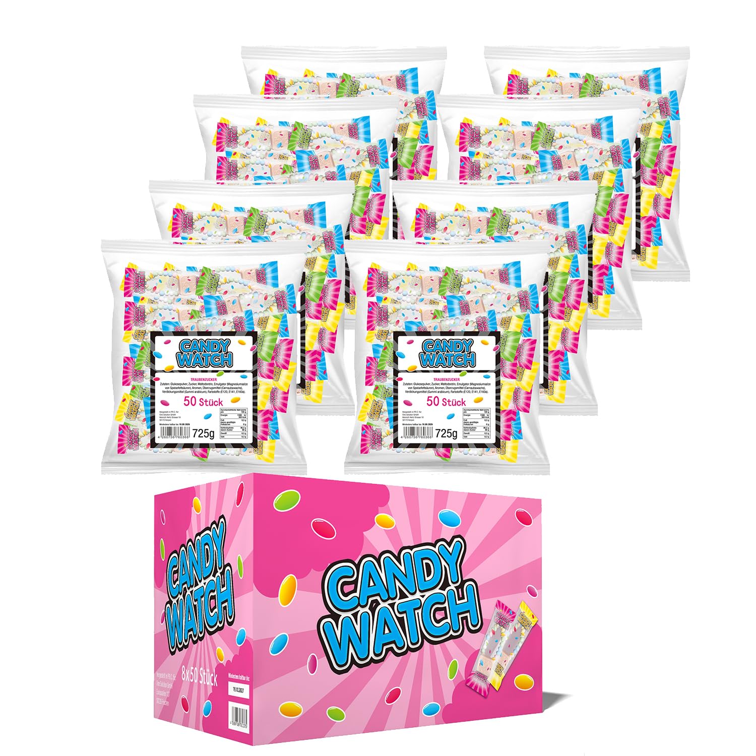 Wurfmaterial für Karneval - Traubenzucker Uhren - 400 Stück einzeln verpackt - Karneval und Fasching - 5,8kg