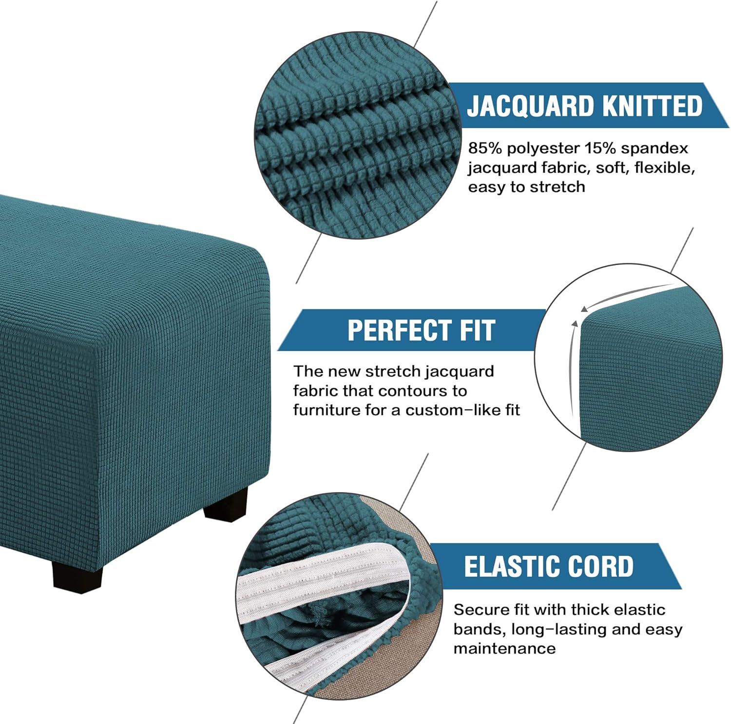 H.VERSAILTEX Ottoman Cover Slipcover Rectangle Fit Length 33"-38" Footrest Sofa Slipcovers Stool Cover Footstool Protector Covers Feature Stretch Thick Soft Jacquard Fabric Removable Washable - Grey