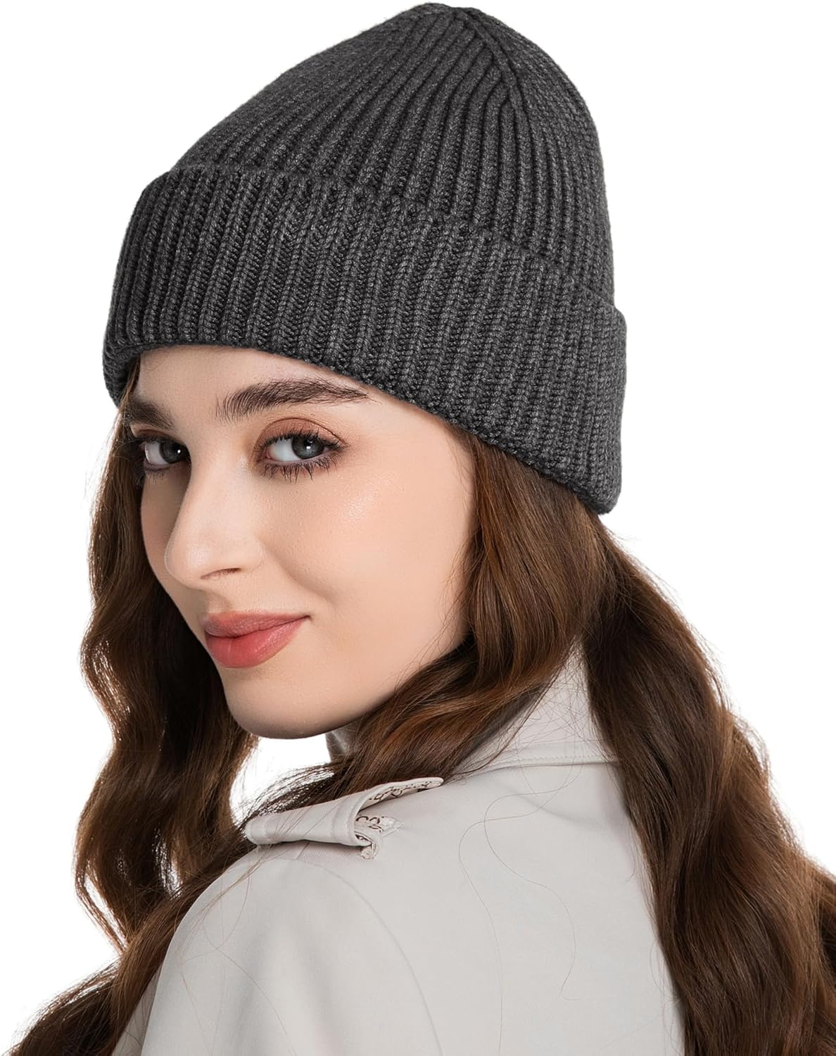 Wool Beanie for Men Women, Seamless Knit Cuffed Warm Winter Hats Fisherman Beanies Womens Ski Hat Skull Cap Unisex