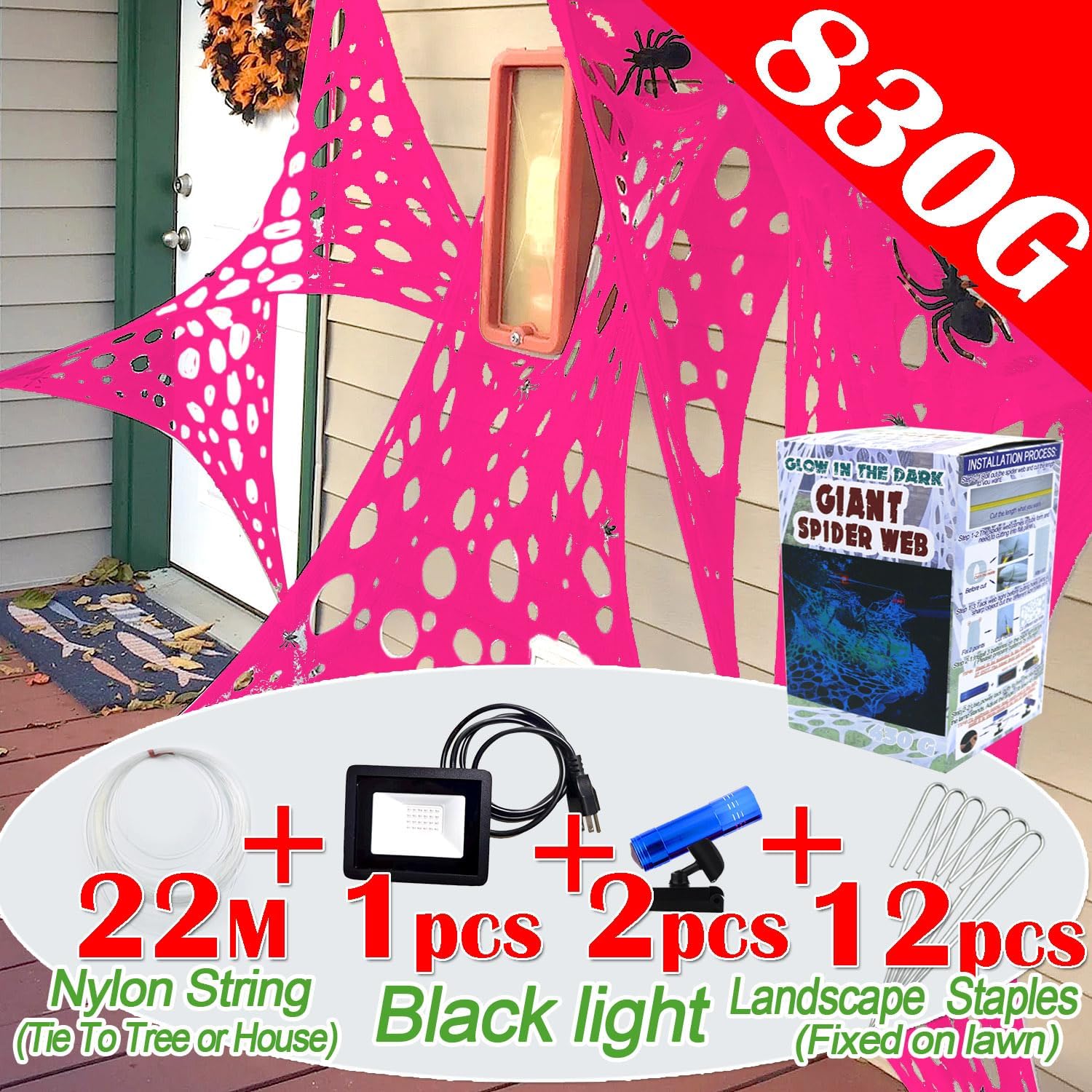 1400 Sqft Glow Pink Giant Durable Spider Webs Halloween Decorations Outdoor, Stretchy Pink Beef Netting for Halloween Party, Halloween Decorations Outdoor Party(48FT x 4FT)