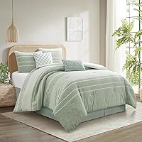 Vista 10 de Conjunto de edredón de algodón Grand Avenue tamaño Queen, 6 piezas, juego de ropa de cama geométrica jaspeada beige, faldón para cama, almohadas