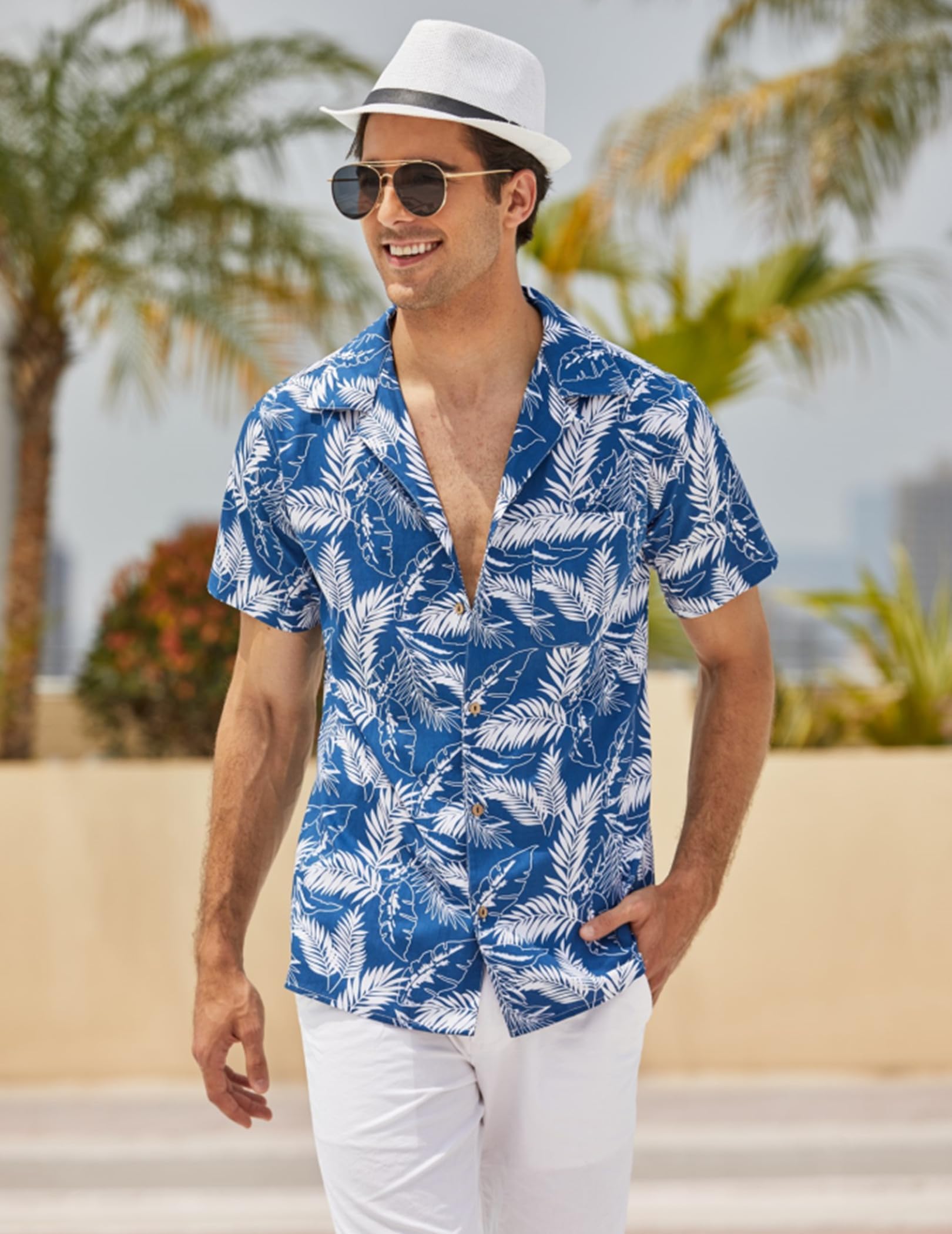 COOFANDY Camicia Hawaiana a Maniche Corte Camicia Estiva a Maniche Corte Camicia in Lino da Uomo