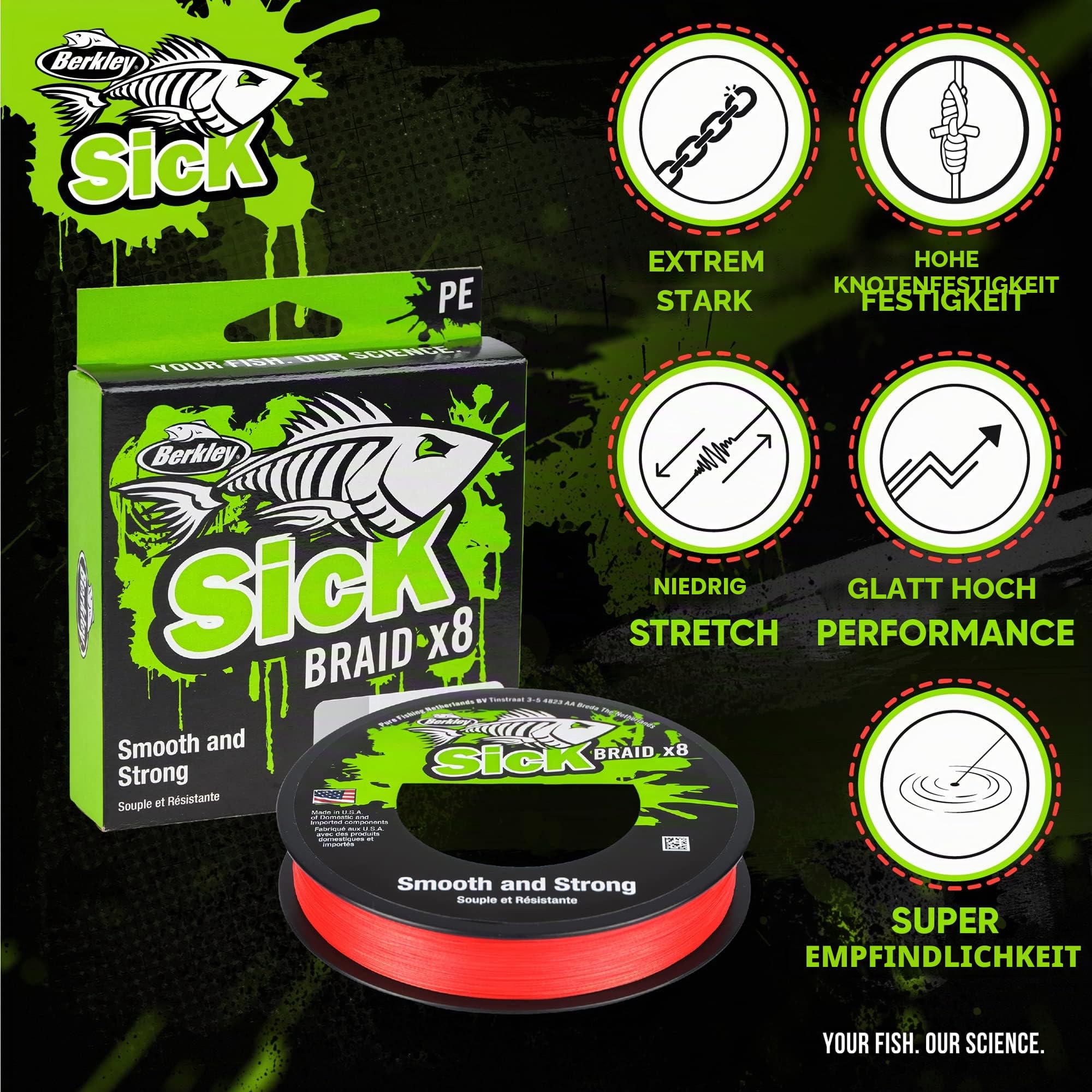 Berkley Sick Braid – 8-fach geflochtene Angelschnur, super glattes 8-fach Multifaden PE Raubfischgeflecht, Angelschnüre 150-300 m zum Süßwasser- oder Salzwasser-Meeresangeln