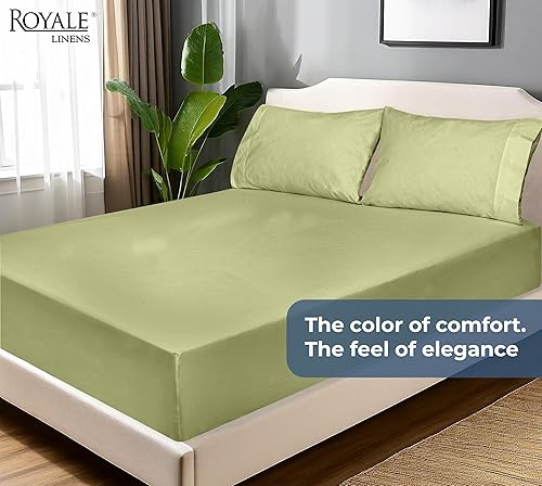 Miniatura 9 de Royale Linens Sábana Bajera Ajustable de Algodón Orgánico 100% - Tejido Percal - Sábanas Bajeras de Bolsillo Profundo Súper Suaves - Sábana Elástica