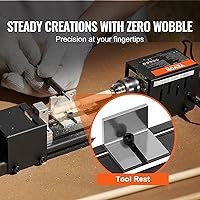 Vista 3 de VEVOR Mini máquina de torno, 7 cm x 16 cm, Mini herramientas de torno para madera de 24VDC 96W, accesorios de máquina de fresado, 7 velocidades