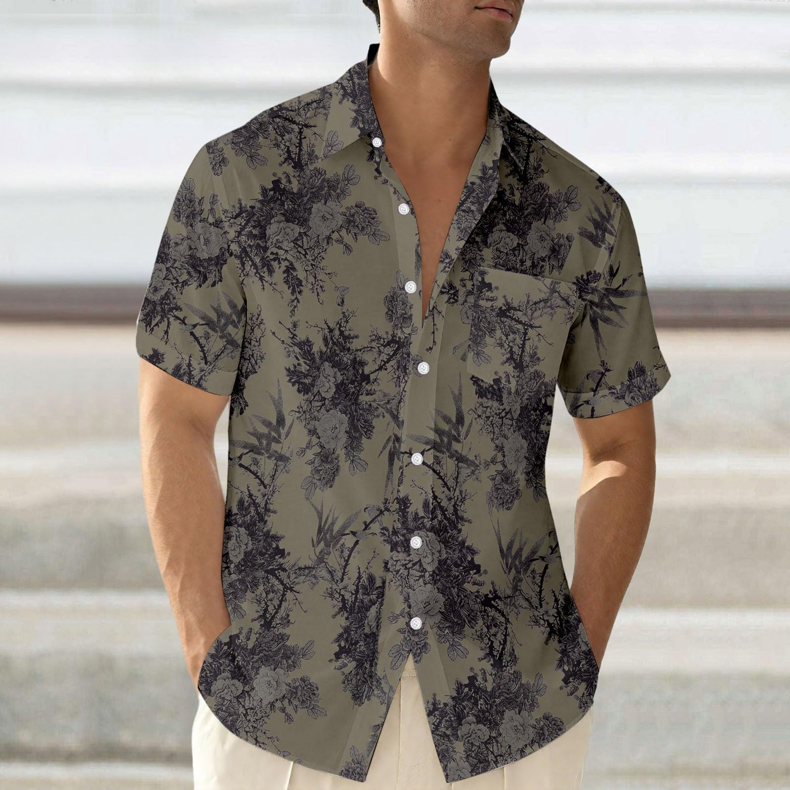 Chemise hawaïenne à manches courtes pour homme - Imprimé floral - Chemise d'été - Chemise de loisirs - Chemise hawaïenne vintage - Chemise viking légère et respirante - Chemise de loisirs