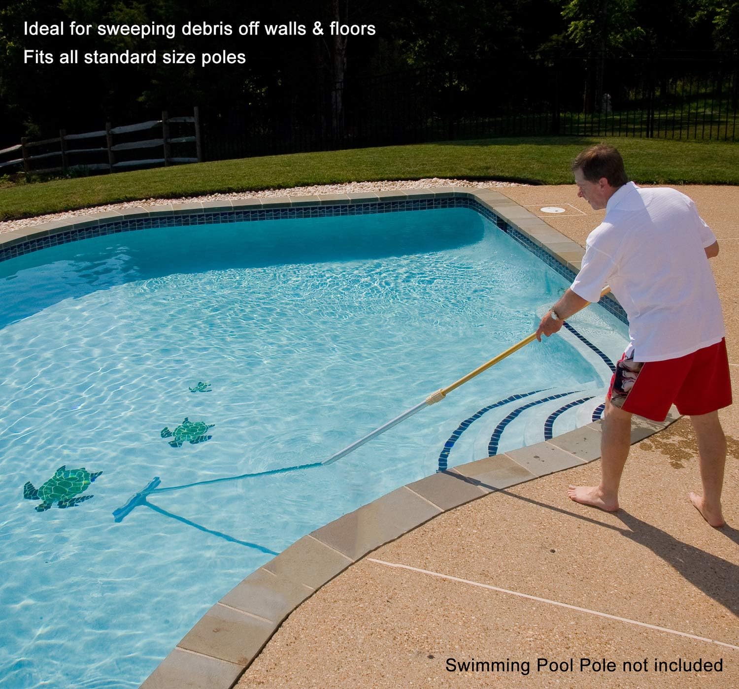 Greenco Pool Brush Heavy Duty Aluminum Extra Wide 20" Pool Floor & Wall Cleaning Brush with Curved Ends for Better Corner Cleaning and Protects Accidental Tears in Pool Liner | EZ Clip Pole Attachment : Patio, Lawn & Garden