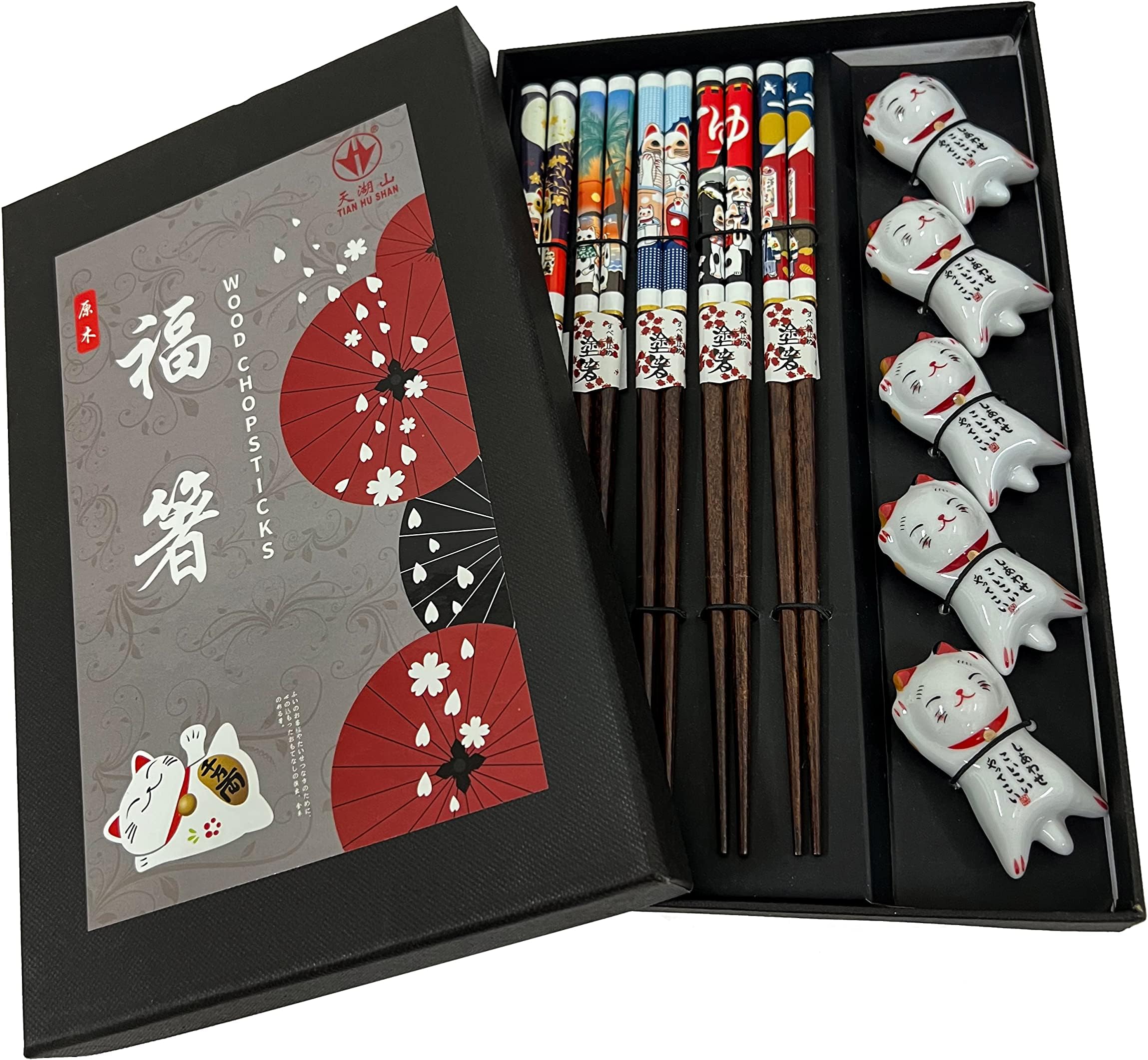 Lucky Cat Chopsticks With Porcelain Rests