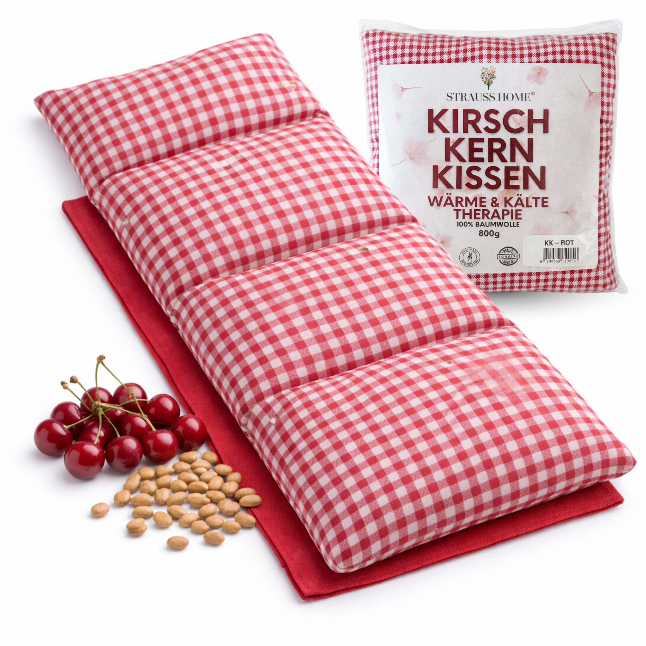 Strauss Home® CojÃn de huesos de cereza grande, microondas, cojÃn térmico para cuello y hombros, tela de algodón, 50 x 20 cm (rojo vintage)
