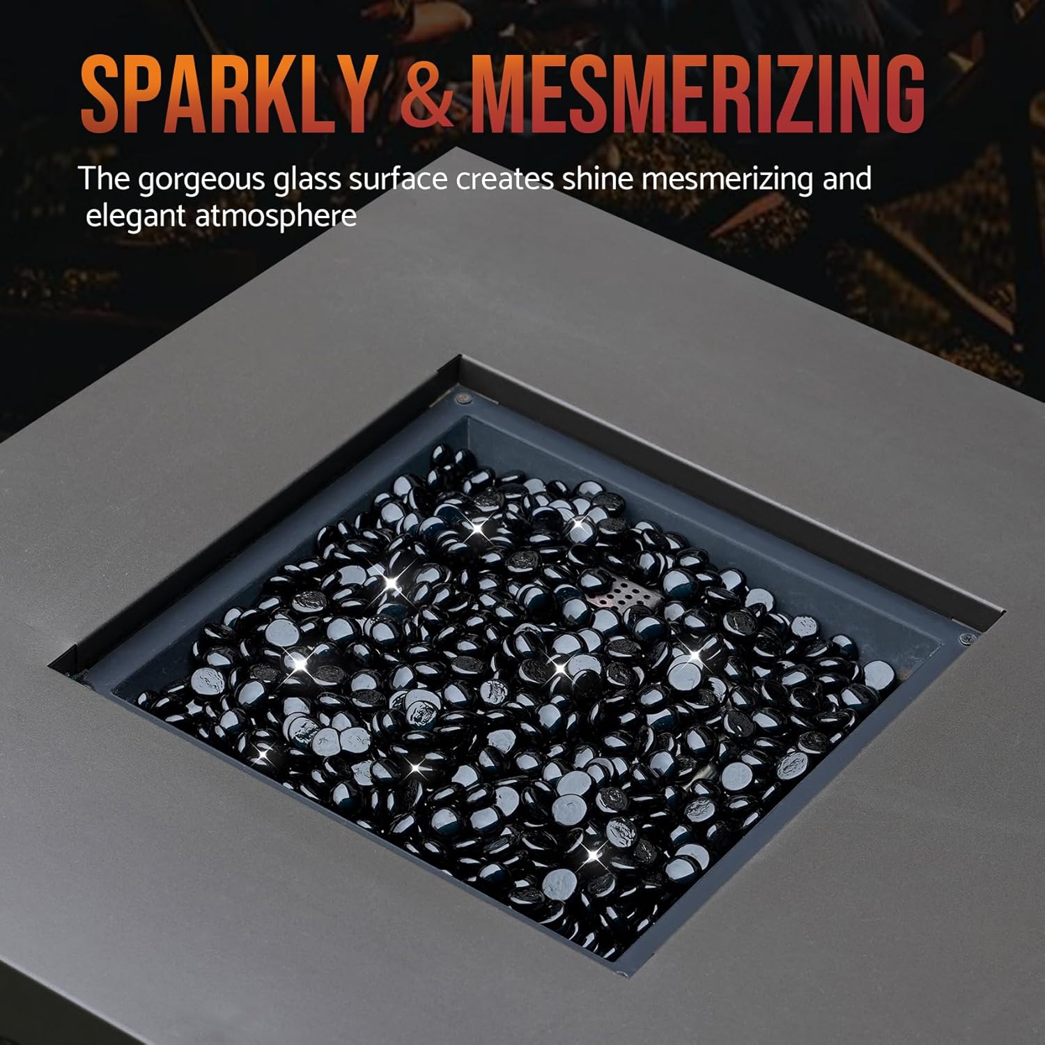 Skyflame 10-Pound Fire Glass Beads for Fire Pit Fireplace, 1/2-Inch Size Onyx Black Reflective Decorative Blended Fireglass Drops for Landscaping