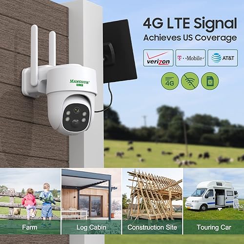 Miniatura 2 de Manshur® Cámara de seguridad celular 4G LTE inalámbrica para exteriores, cámaras sin WiFi necesita 360 ° PTZ 2K/3MP visión nocturna a color,