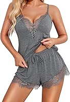 Avidlove Women Pajama Set Lace Trim Short PJ Set Modal V Neck Sleeveless Sleepwear Drawstring Waist Nightwear S~XXL