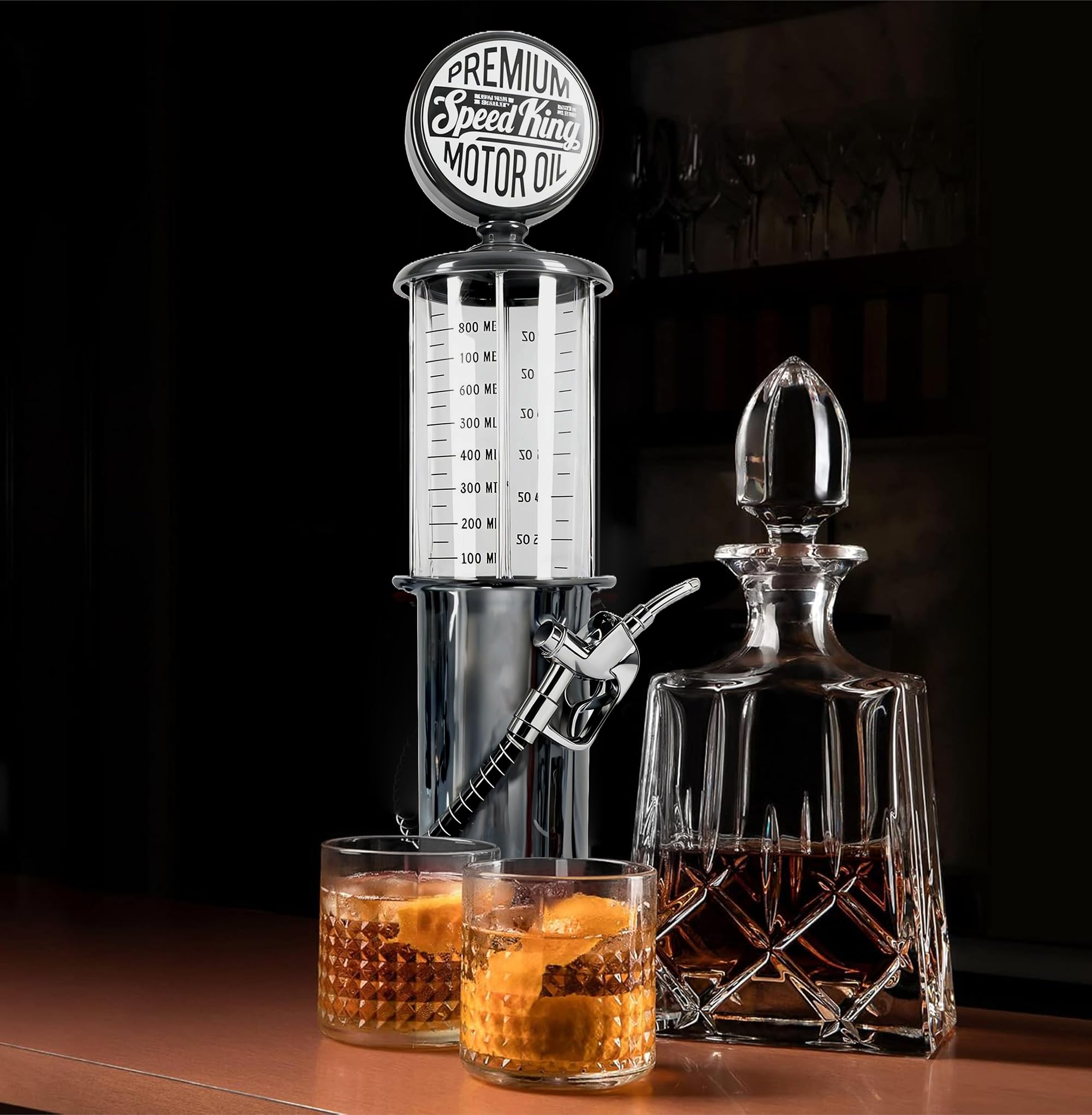 Dispensador de licor para bar en el hogar | Decantador de licor de plástico cromado estilo vintage de 30 onzas líquidas para decoración de cuevas de hombre, dispensador de bebidas para whisky 8