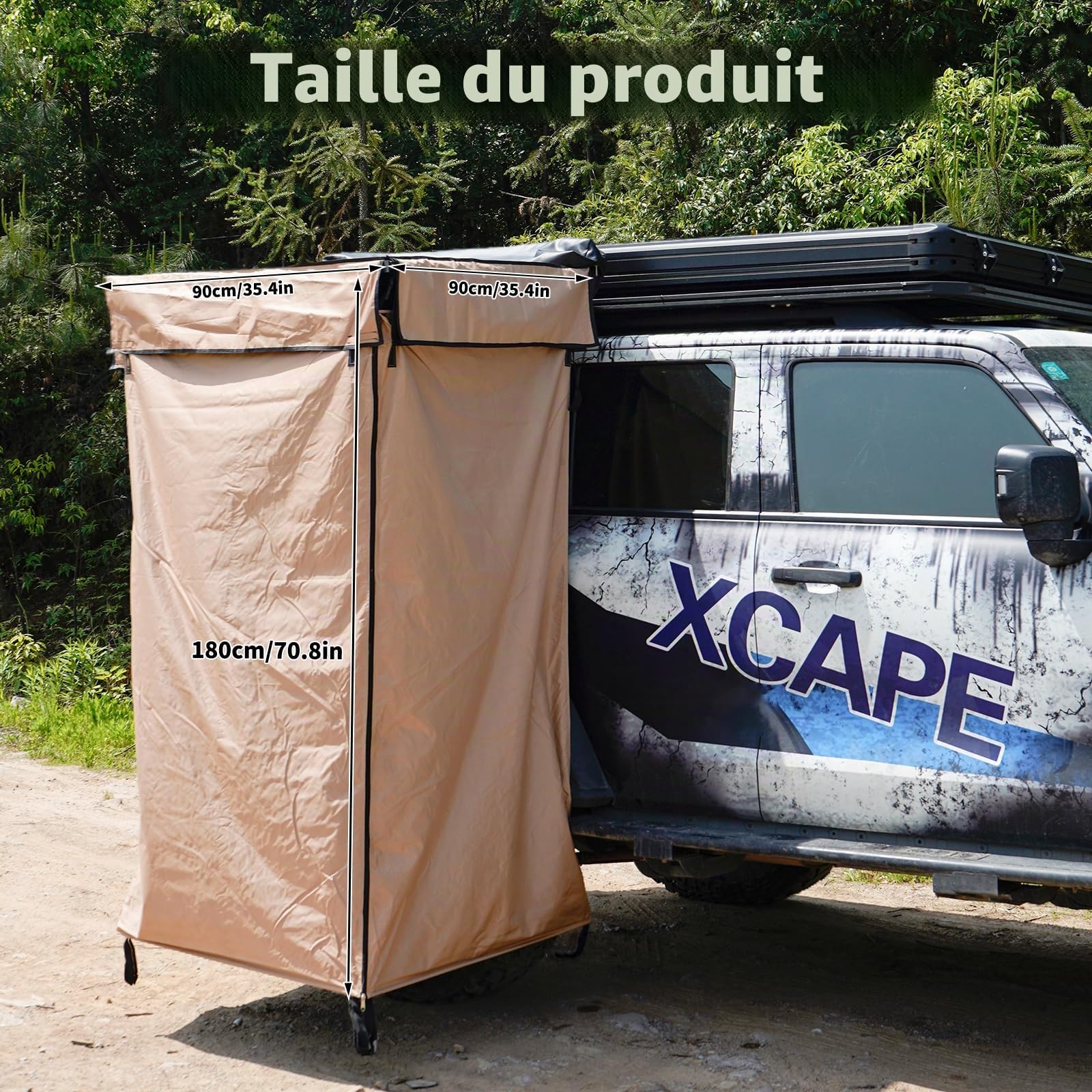 Tente de douche pour voiture, Oxford étanche, douche latérale avec lumière LED pour camping en plein air, abris de protection pour l'extérieur, montée sur barres de toit, universelle