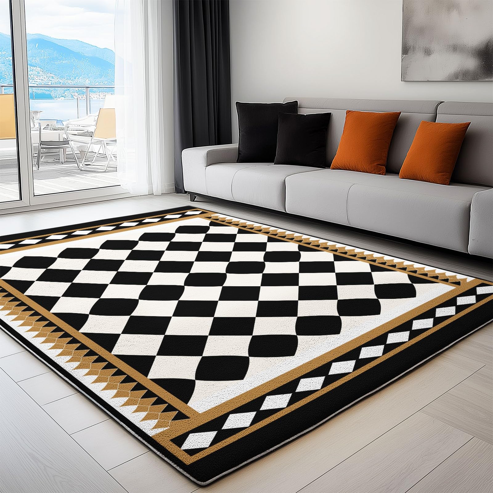 Descente de lit lavable style retro geometrique pour chambre confortable