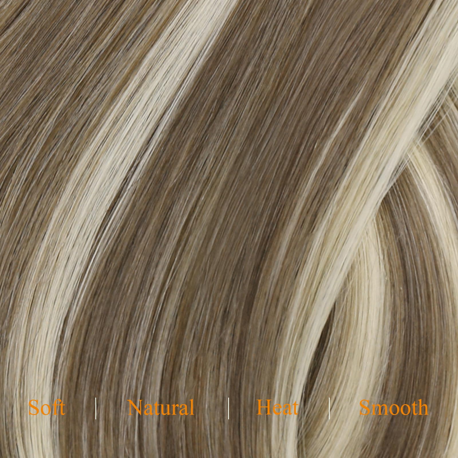 Easyouth Clip in Hair Extensions Real Human Hair Clip in Extensions Highlight Brown Mixed Platinum Blonde Clips in Extension Remy Human Hairs for Short 12Inch 7Pcs 70G #8P60 - Image 2