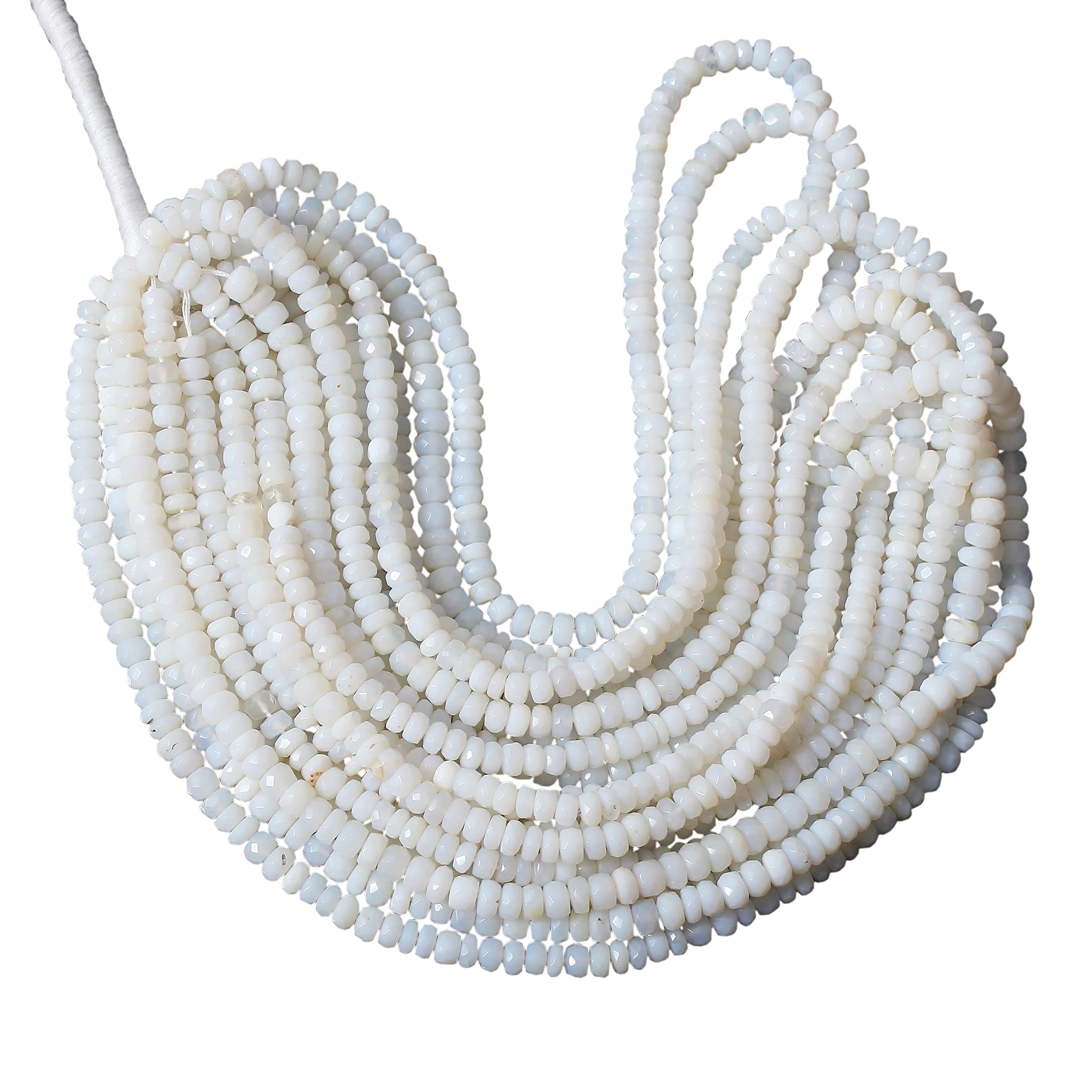 White Opal Rondelle Faceted Bead Strand, 4-4.5 mm White Opal Beads for Jewelry, 8 Inches by Gems Valley (AMB-5740)