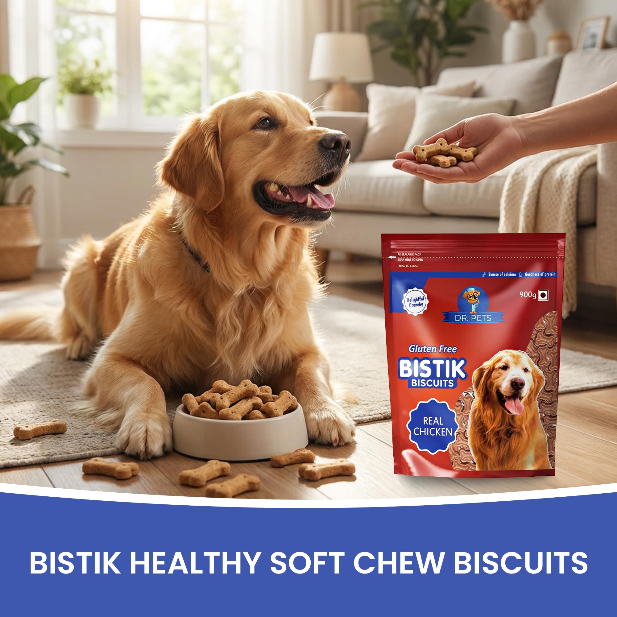 Dr.Pets Bistik Dog Food Treat - Dog Biscuits for Adult Dog & Puppy, Gluten Free Healthy Treats with Fresh & Natural Ingredients, Real Chicken & Chicken Liver Flavor 900g Each (Combo Pack) 3