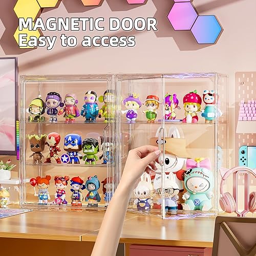 Miniatura 2 de Vitrina de acrílico transparente de 3 niveles para figuras coleccionables, 1 paquete de figuras de pasatiempos montadas en la pared con estantes