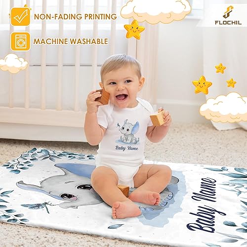 Miniatura 5 de FLOCHIL Manta de bebé personalizada para niños, manta de bebé personalizada con nombre, manta de bebé de elefante personalizada, regalo para baby
