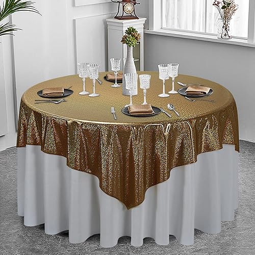 Fitable Mantel de lentejuelas color oro rosa para fiestas, de 54x54 pulgadas, mantel cuadrado brillante con purpurina brillante, para boda, baby