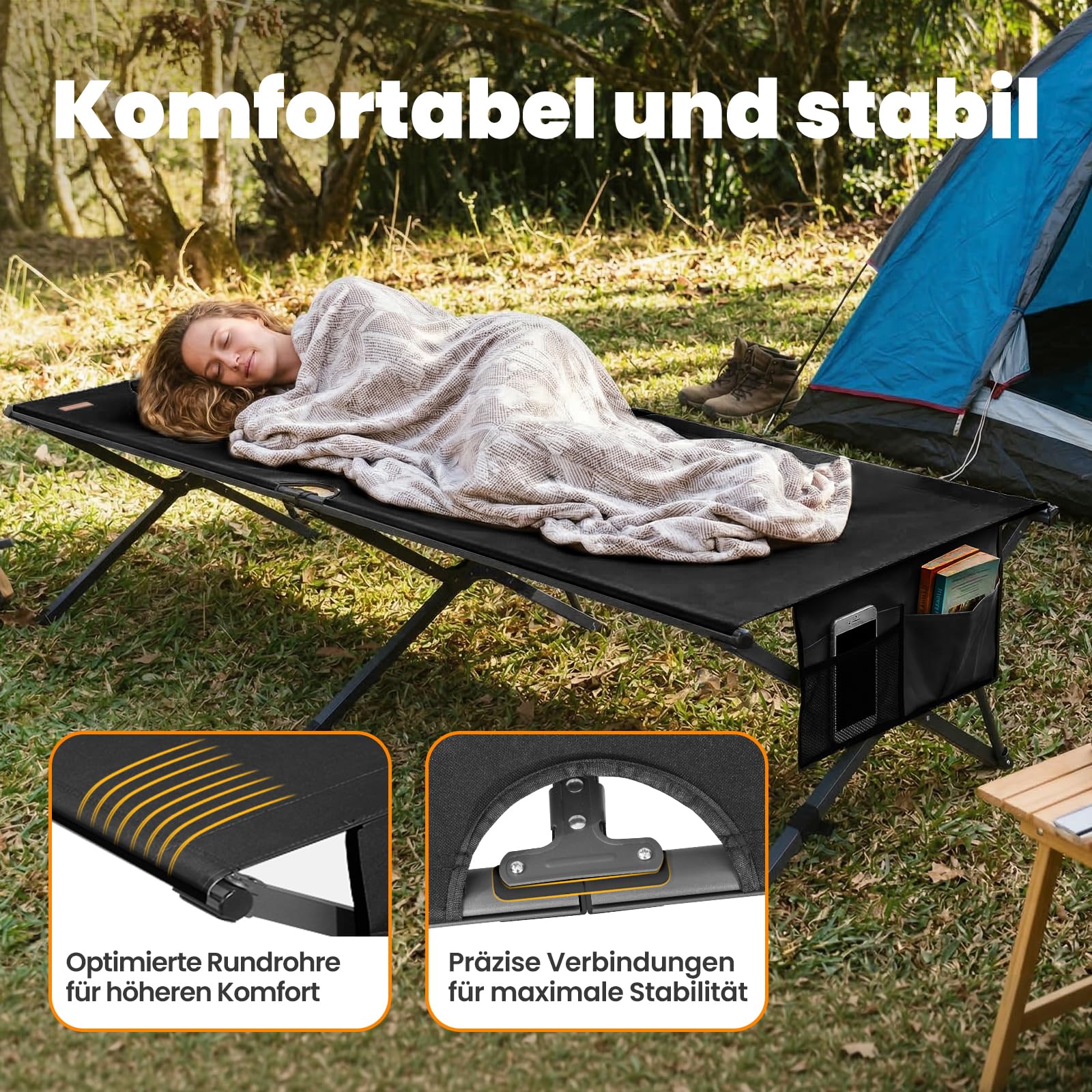Homecall Feldbett Klappbar für Erwachsene Bis 240 kg, für Personen Bis 210 cm, Stabiles Militär-Campingbett Faltbar mit Tragetasche, Tagbares Campingbett für Camping, Reisen, Gäste & Notfäll