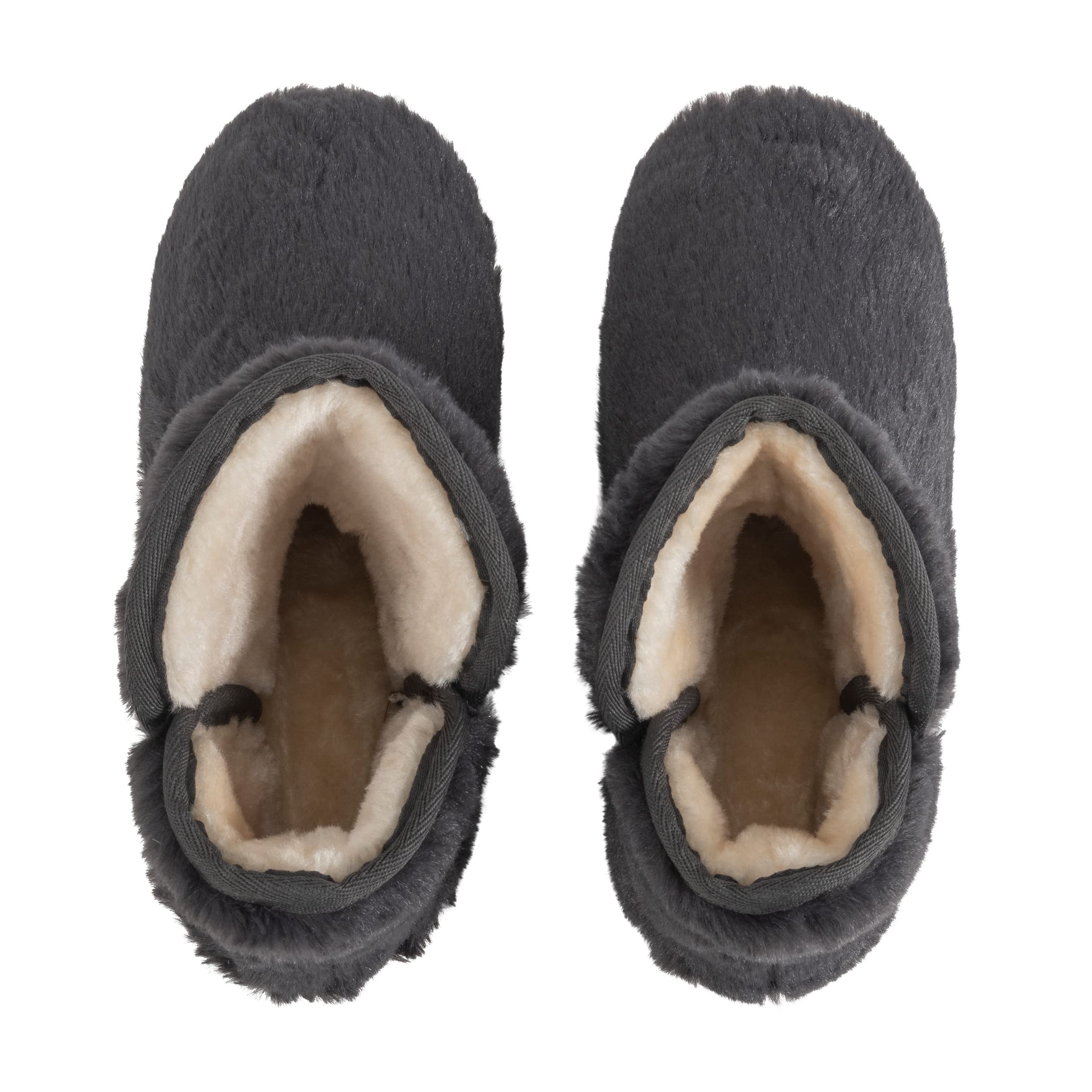 Polar Womens Memory Foam Indoor Faux Fur Fleece Bootie Rubber Sole Comfort Outdoor Anti Slip Durable Slippers - Black Fur - AYC0863 - EU39/UK6