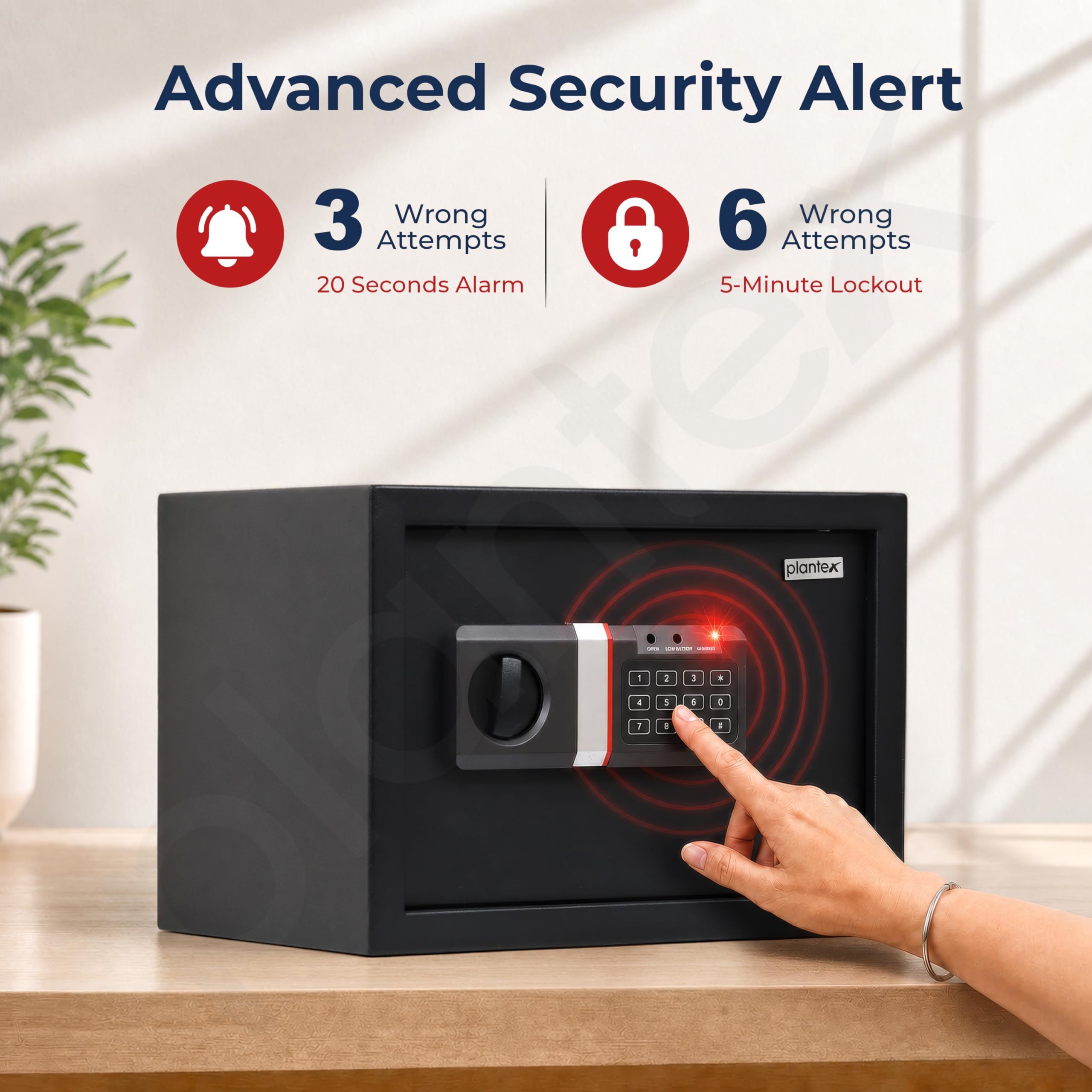 Plantex Hotel Safe - Digital Lock, Emergency Key -4