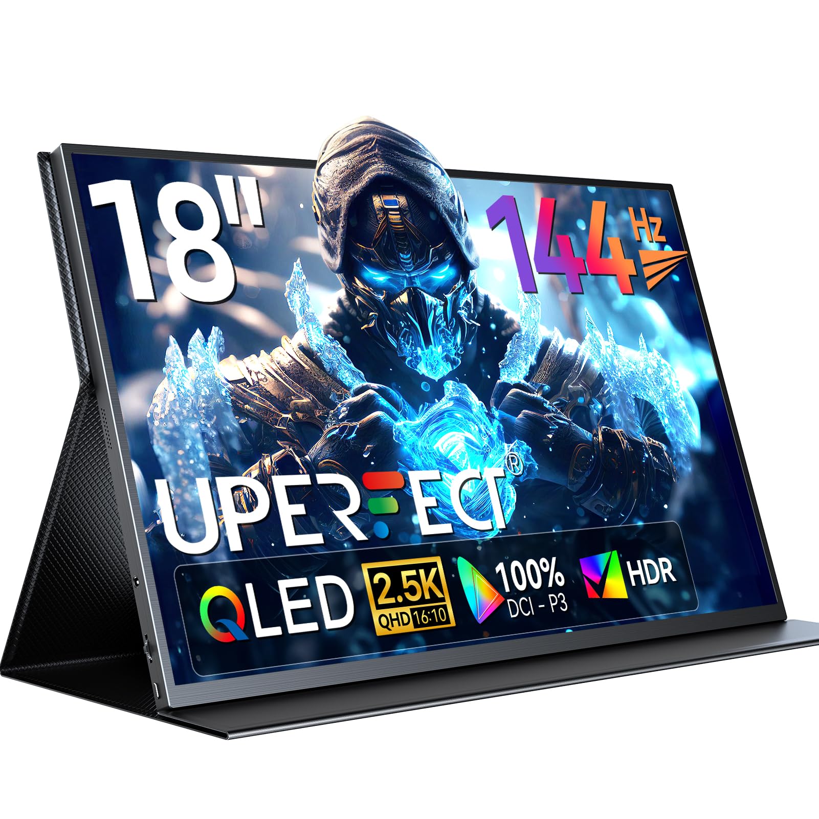 UPERFECT Portable Monitor QLED 18 Zoll 2.5K 144Hz 150% sRGB 2000:1 500Nits | Tragbarer Display 2560x1600 16:10 Gaming Mobiler Bildschirm mit HDMI USB C für Laptop/PC/Spielkonsole, VESA-Kompatibel