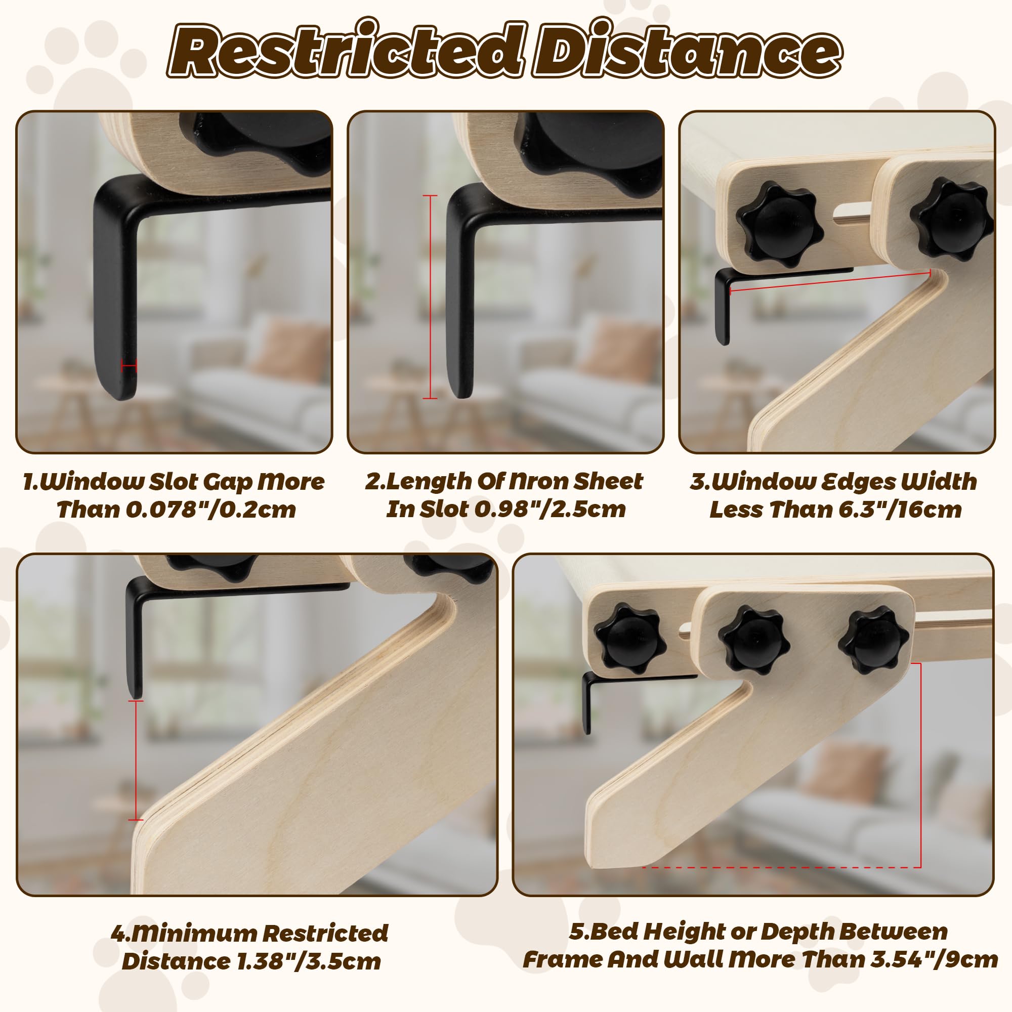 Katzen Fensterbett - Heizkörper Katzenbett Fenster Hängematte Katzenliege mit verstellbaren Haken freistehend Holz Katzen Sofa für Katze kleine Hunde bis 18kg Fensterbank Bett Schublade