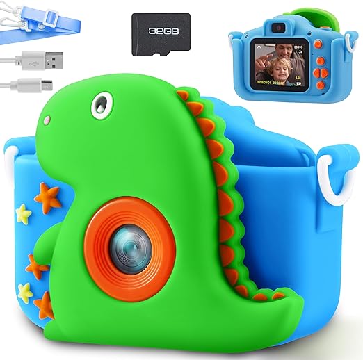 SYNCFUN Kids Camera, Birthday Gifts for Boys 3 4 5 6 7 8 Year Old, Dinosaur Toys Selfie Toddler Toy, 1080P HD Selfie Digital Video Camera with 32GB SD Card (Dinosaur)
