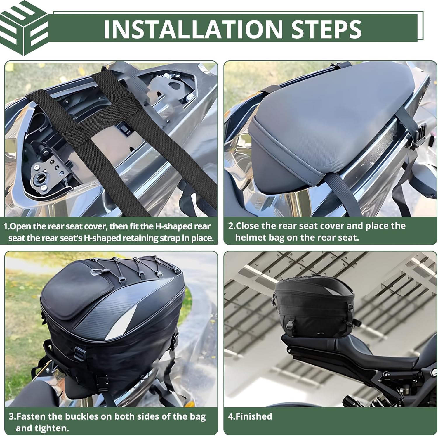 EYPINS 38L Motorcycle Tail Bag, Expandable Waterproof Motorbike Helmet Backpack Luggage Bag with Rain Cover for Motorcycle