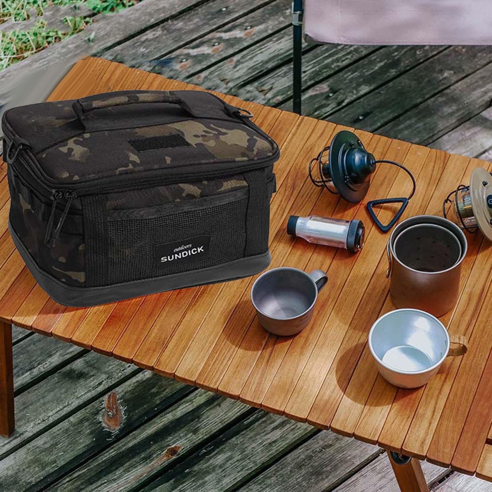 Bolsa de Almacenamiento para Camping Bolsa de Lona Organizador de Herramientas Estuche Portátil con Diseño Robusto para Fácil Acceso Adecuado para Gua, Negro con Patrones