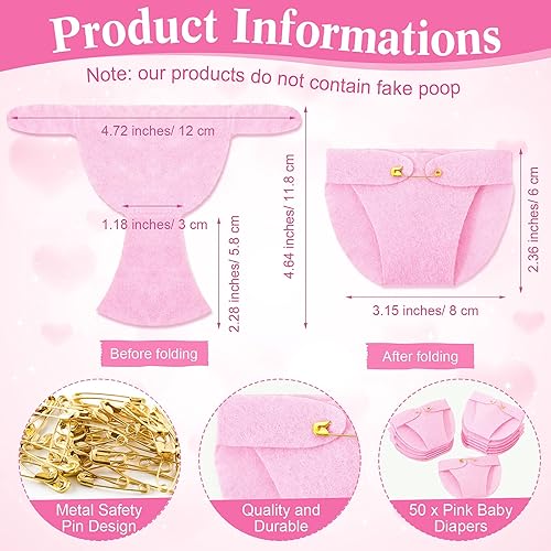 Miniatura 3 de Roowest 51 piezas de pañales sucios para baby shower, divertidos letreros de madera con 50 mini pañales, lindo fieltro para fiesta de revelación de