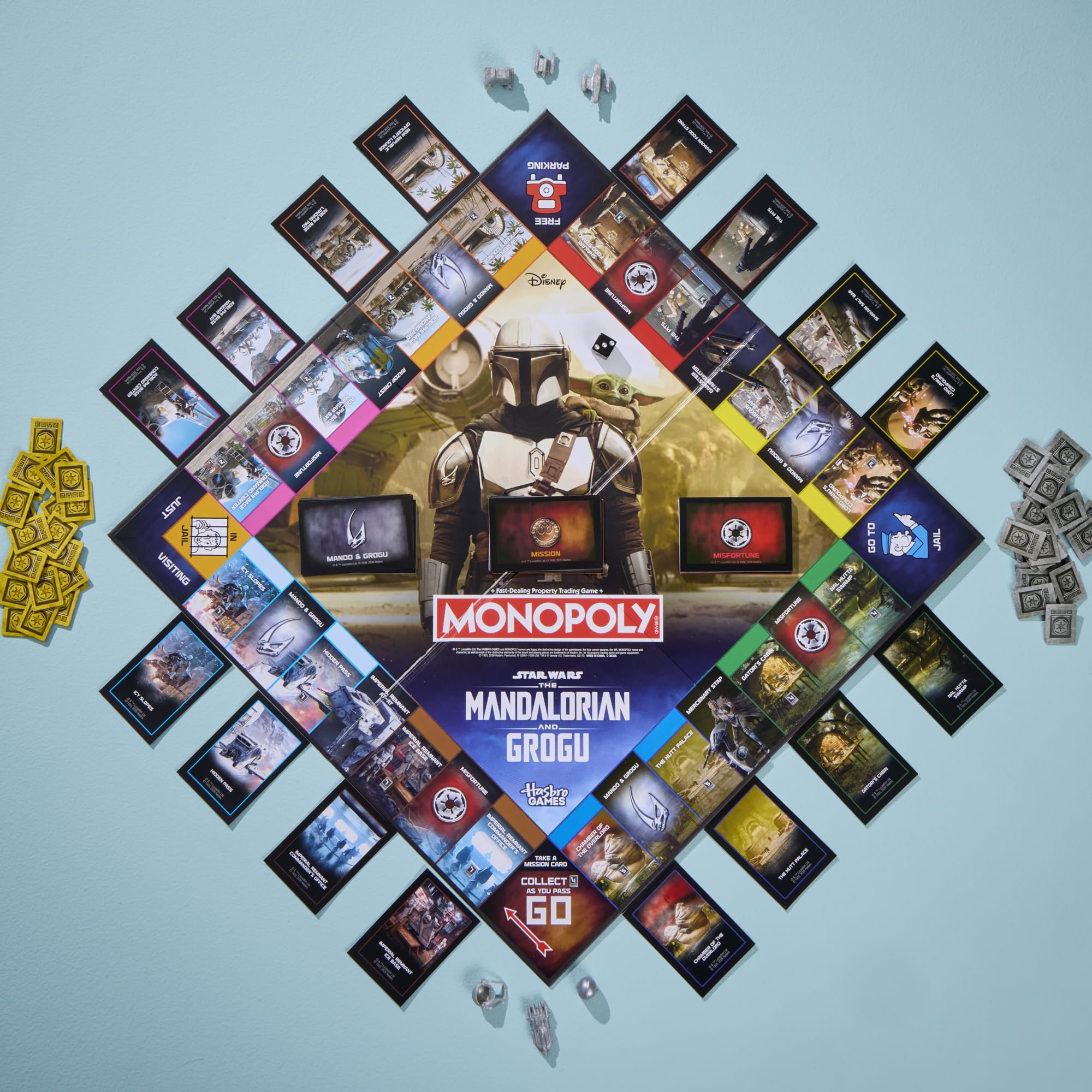 Monopoly: Star Wars The Mandalorian and Grogu Edition gra planszowa | Zainspirowany filmem | Gry rodzinne dla dzieci i dorosłych | 2-6 graczy | Wiek 8+ - wersja angielska