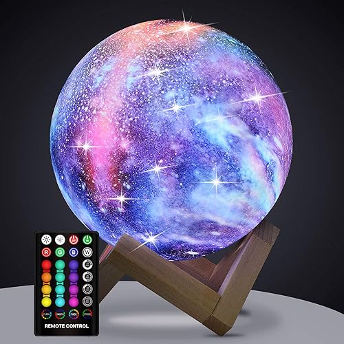 GDPETS Lámpara de luna luz nocturna para niños lámpara de galaxia de 16 colores luz de luna con soporte de madera control remoto y táctil regalo GDPETS Lámpara de luna luz nocturna para niños lámpara de galaxia de 16 colores luz de luna con soporte de madera control remoto y táctil regalo