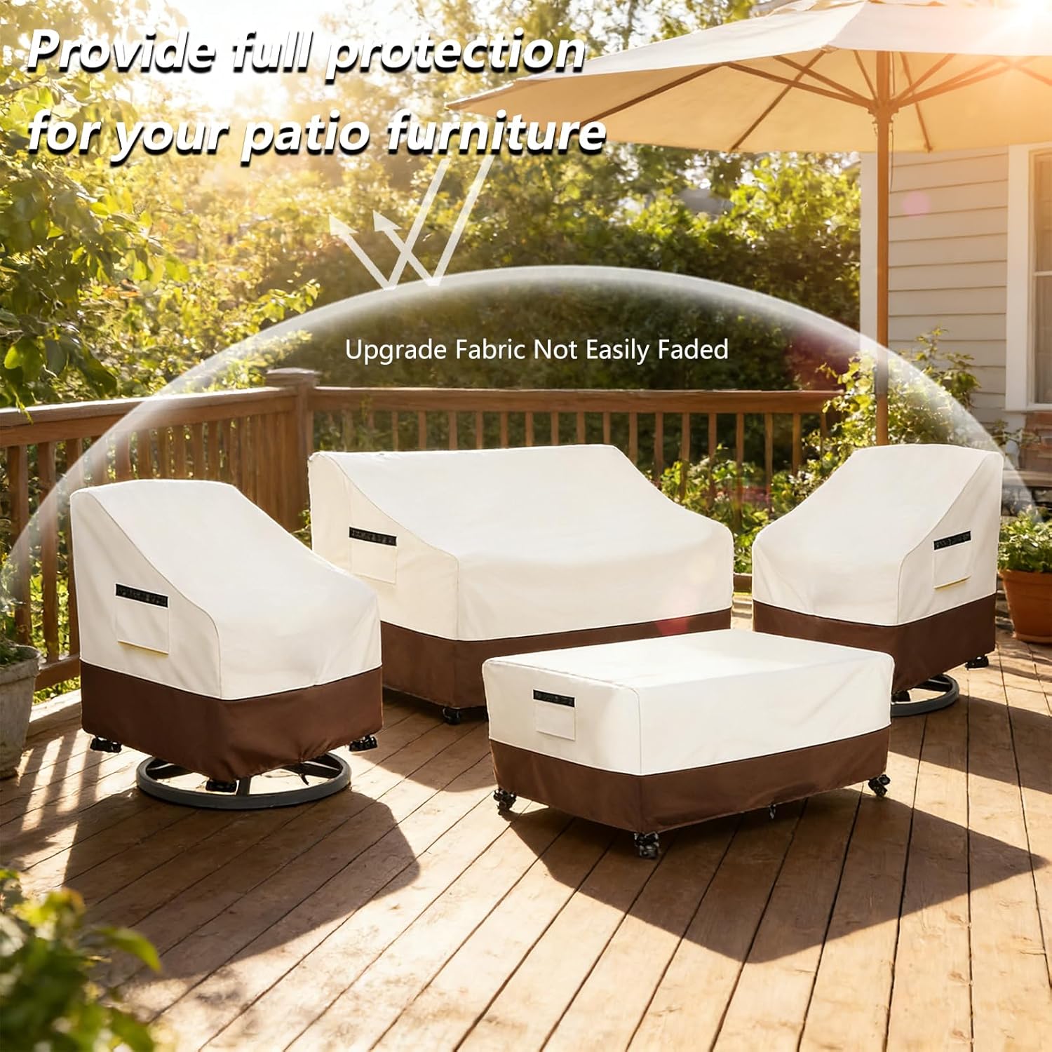 Patio Furniture Covers 4 Piece Set, 600D Heavy Duty Outdoor Furniture Covers Waterproof for Patio 3-Seater Sofa,Swivel Rocker Chair and Coffee Table Furniture Set,Beige & Brown