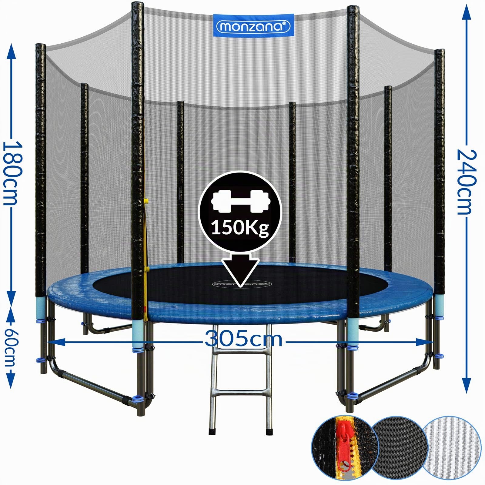 Monzana Trampolin Ø 244/305/366/426 cm Komplettset inkl. Sicherheitsnetz, Leiter, Randabdeckung & Zubehör Kindertrampolin Gartentrampolin