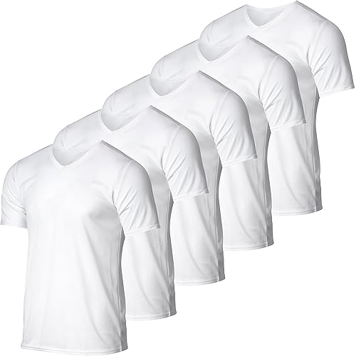 Real Essentials 5 Pack: Men's Mesh Quick Dry Short Sleeve V-Neck T-Shirt - Athletic Performance (Available in Big & Tall)