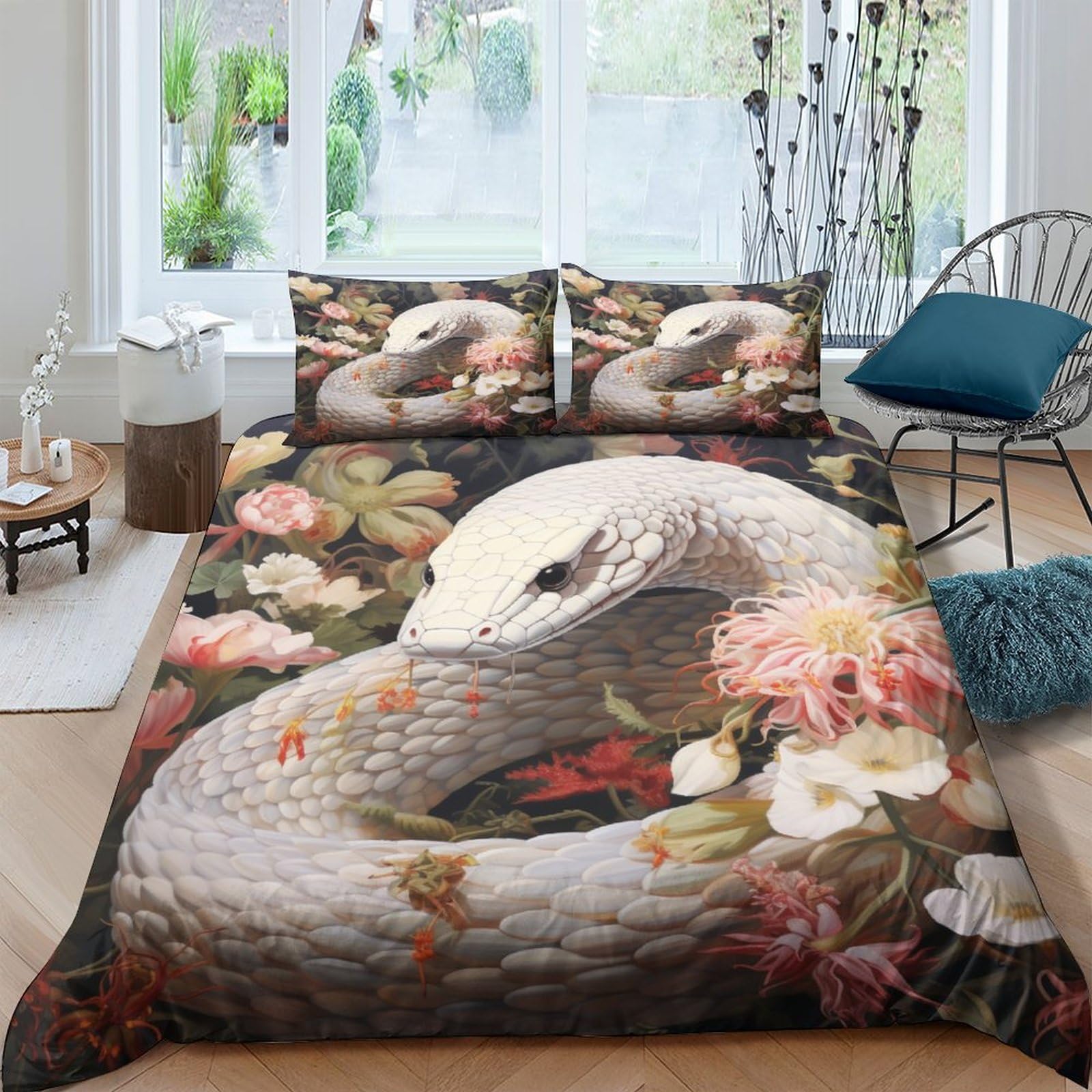 Housses de couettes serpent 3 pièces microfibre lit 2 personnes parure avec taies
